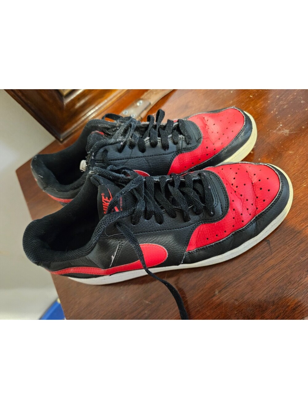 Nike Men's Court Vision Low FJ0685-010 Black Red Athletic Shoes - Size 10 No Box